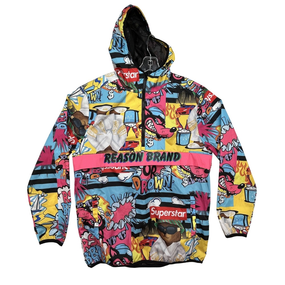 Reason‎ Jacket Mens Medium Pullover Drip Or Drown Graphic Streetwear Multicolor